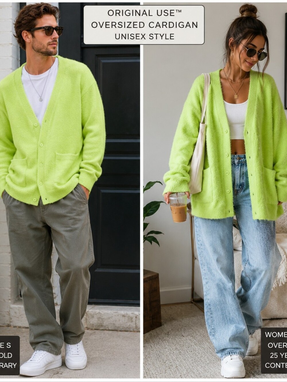 Original Use Men’s Size S Neon Lime Oversized Cardigan NWT Unisex Contemporary,